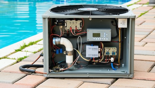 Pool heater startup failure showing ignition and control components