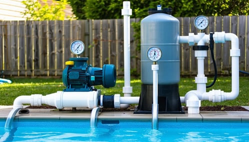 Pool plumbing lines with pressure testing setup for leak detection in Columbus Ohio