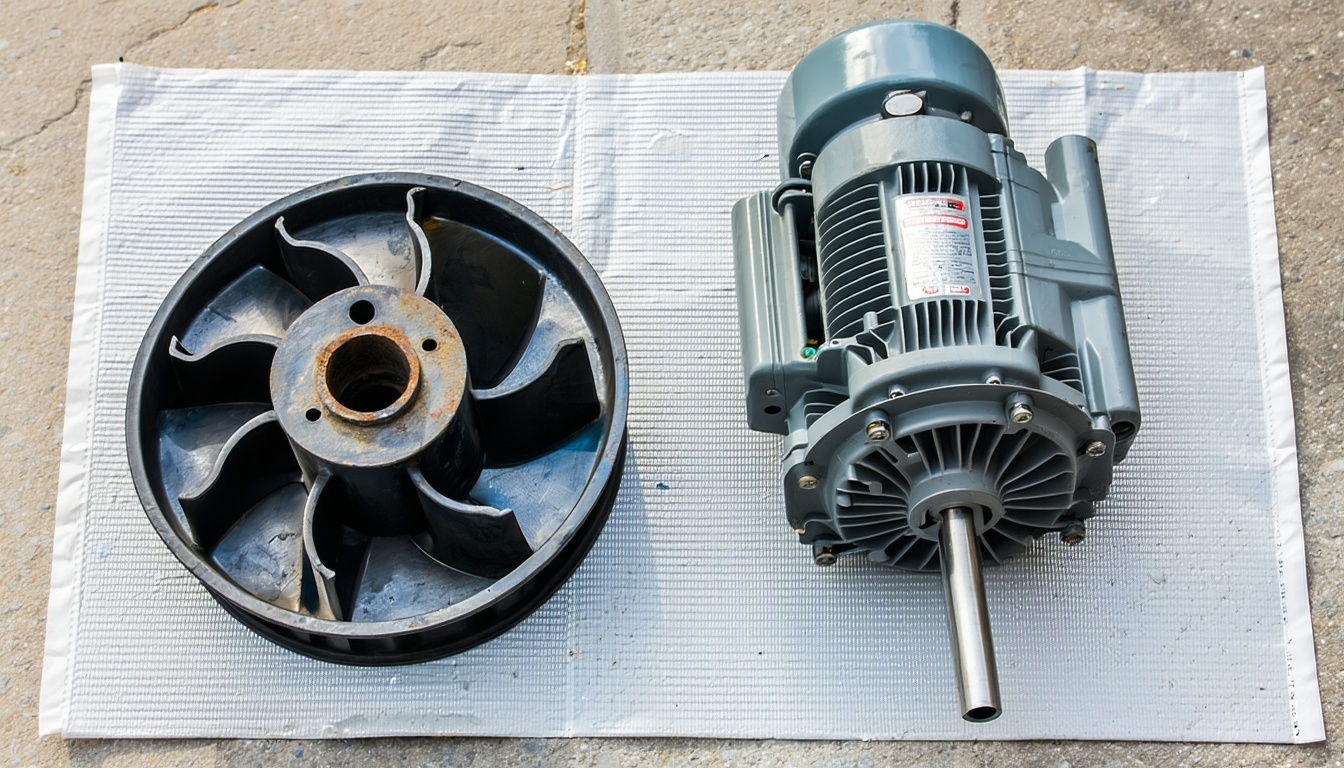 Old and new pool pump motor and impeller replacement